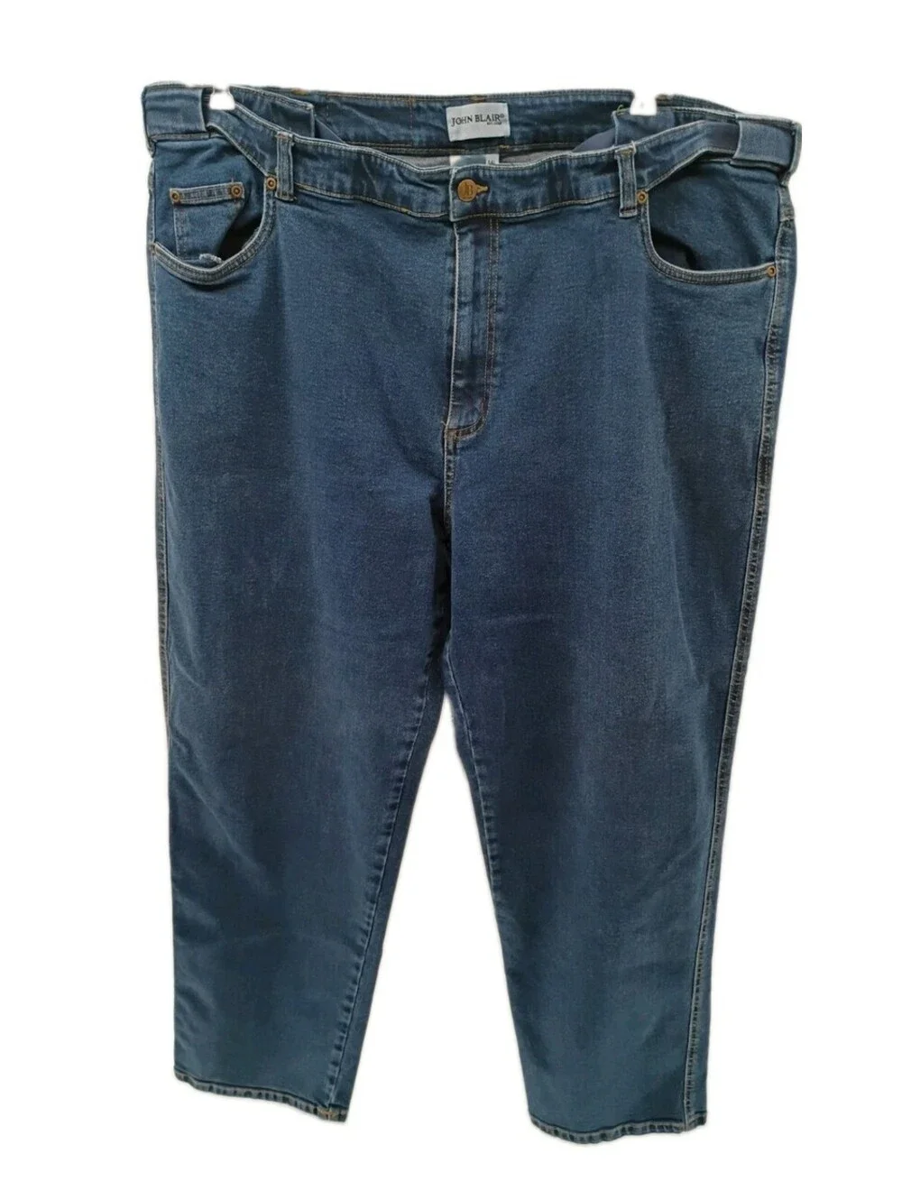 John Blair Jeans Mens 44x34 Blue Denim Straight Leg Adjustable Waist Med Wash
